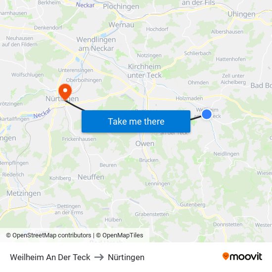 Weilheim An Der Teck to Nürtingen map