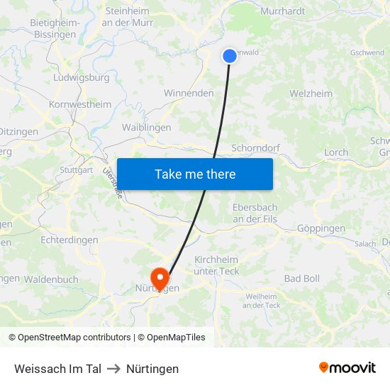 Weissach Im Tal to Nürtingen map
