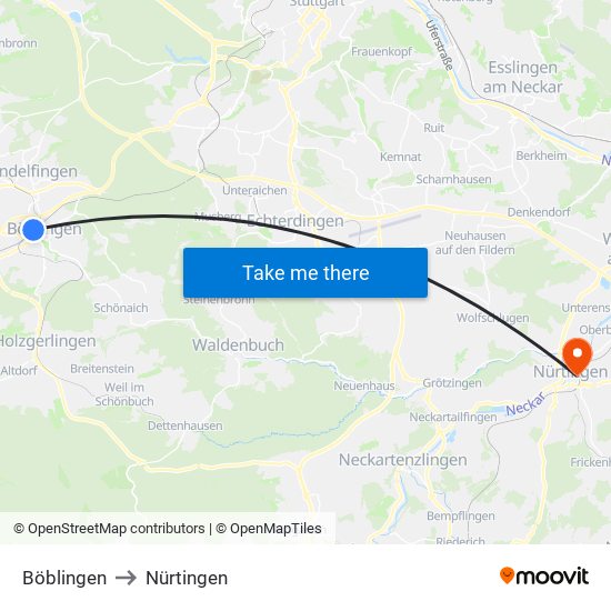 Böblingen to Nürtingen map