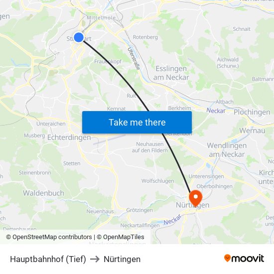 Hauptbahnhof (Tief) to Nürtingen map