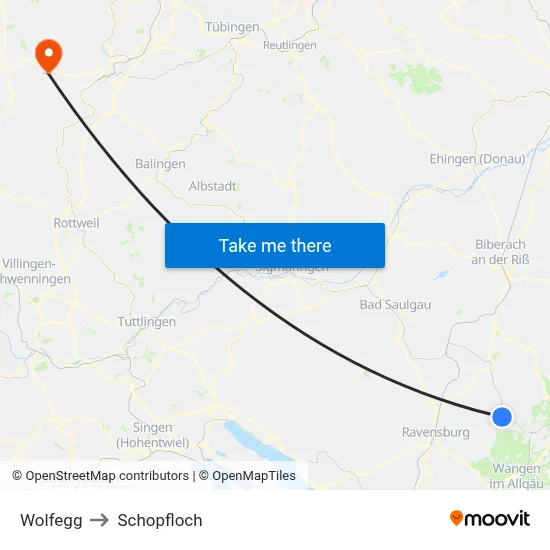 Wolfegg to Schopfloch map
