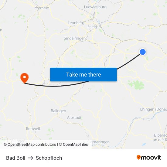 Bad Boll to Schopfloch map