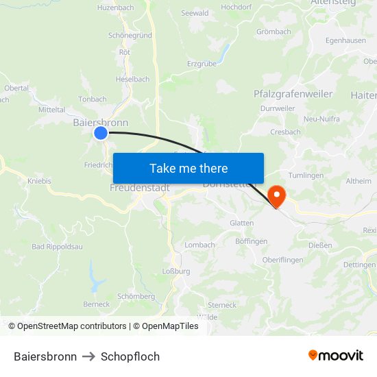 Baiersbronn to Schopfloch map