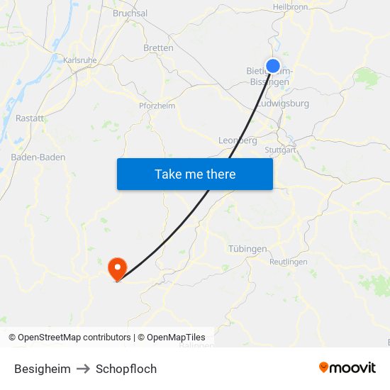 Besigheim to Schopfloch map