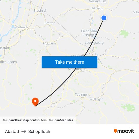 Abstatt to Schopfloch map