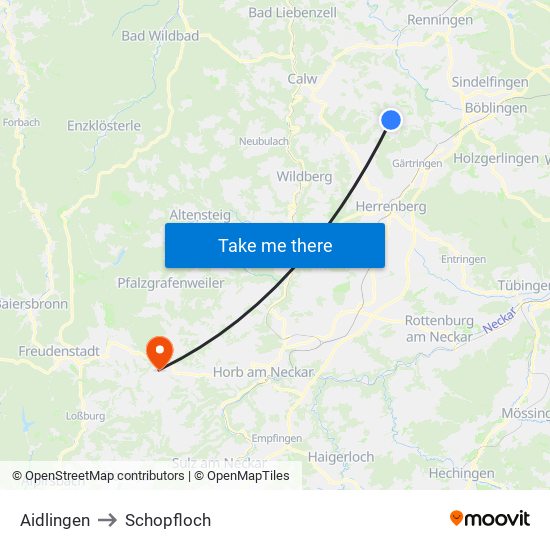 Aidlingen to Schopfloch map
