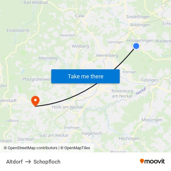 Altdorf to Schopfloch map