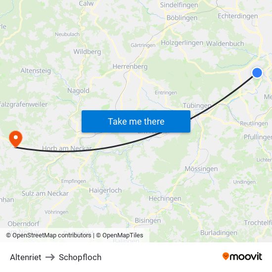 Altenriet to Schopfloch map