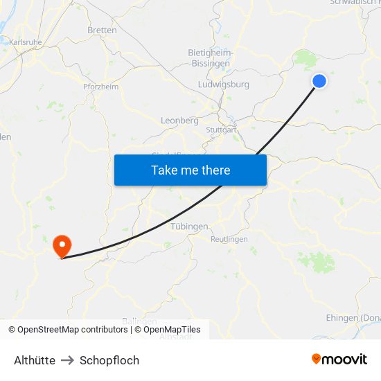 Althütte to Schopfloch map