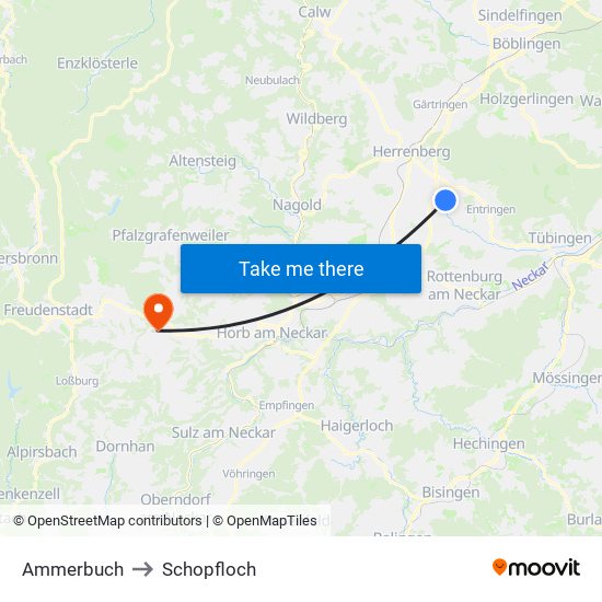 Ammerbuch to Schopfloch map