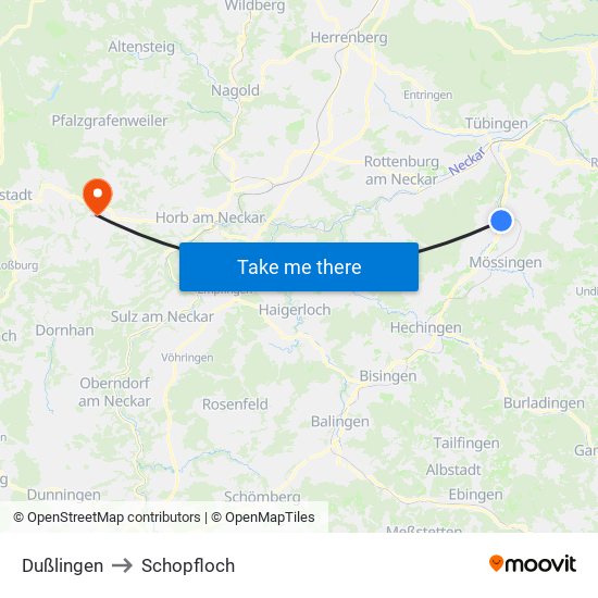 Dußlingen to Schopfloch map