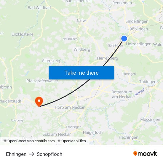 Ehningen to Schopfloch map