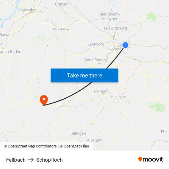 Fellbach to Schopfloch map