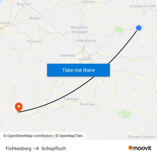 Fichtenberg to Schopfloch map