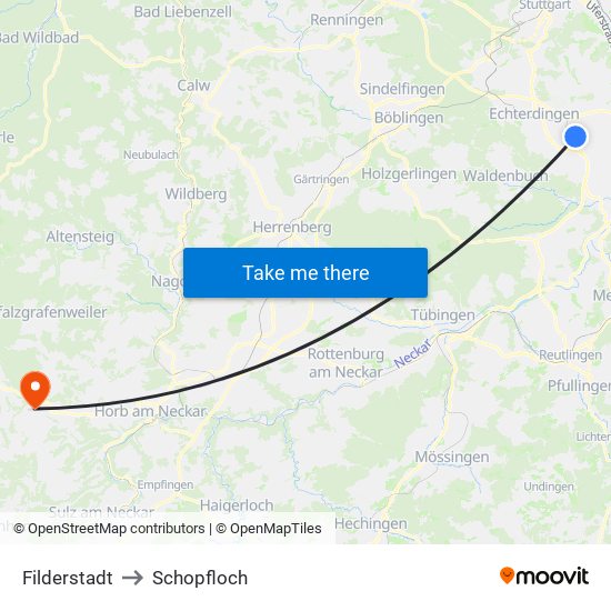 Filderstadt to Schopfloch map