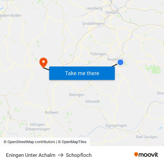 Eningen Unter Achalm to Schopfloch map