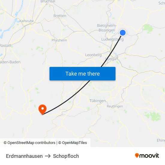 Erdmannhausen to Schopfloch map