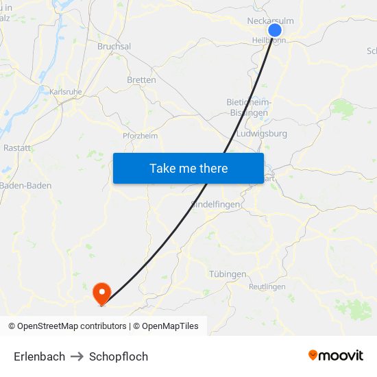 Erlenbach to Schopfloch map