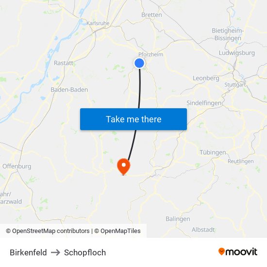 Birkenfeld to Schopfloch map