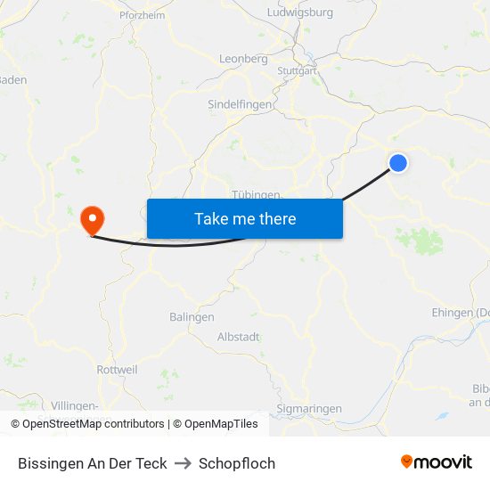 Bissingen An Der Teck to Schopfloch map