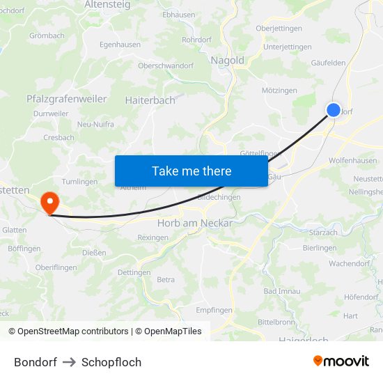 Bondorf to Schopfloch map