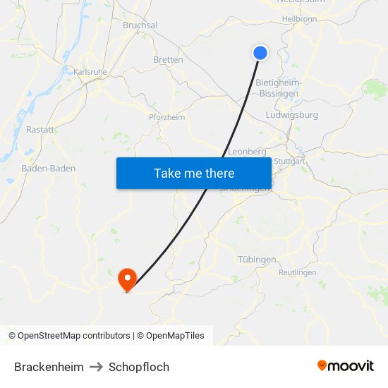 Brackenheim to Schopfloch map