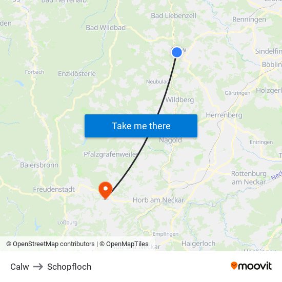 Calw to Schopfloch map