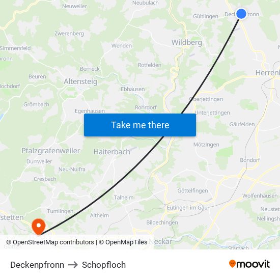 Deckenpfronn to Schopfloch map