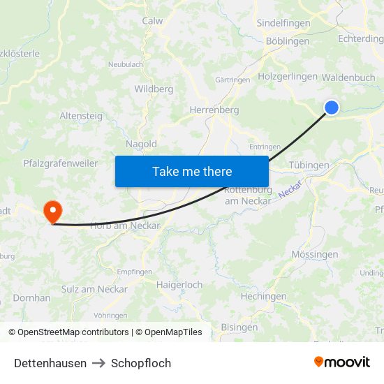 Dettenhausen to Schopfloch map
