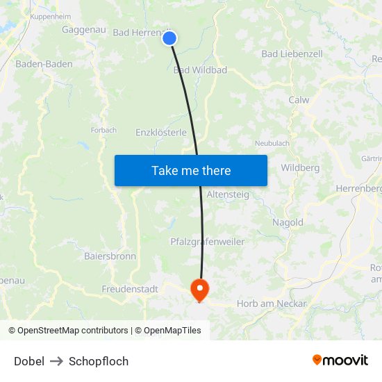 Dobel to Schopfloch map