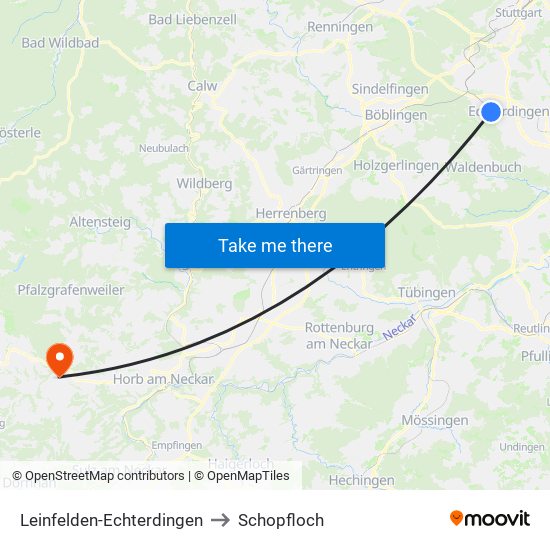 Leinfelden-Echterdingen to Schopfloch map