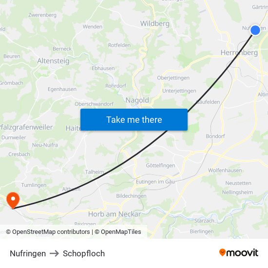 Nufringen to Schopfloch map