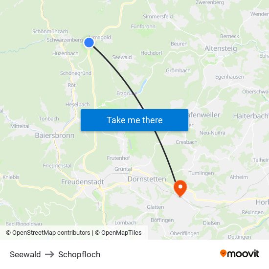 Seewald to Schopfloch map