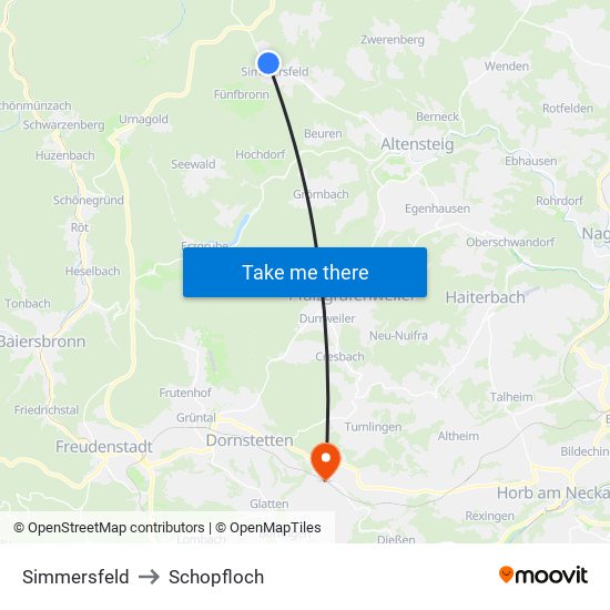 Simmersfeld to Schopfloch map