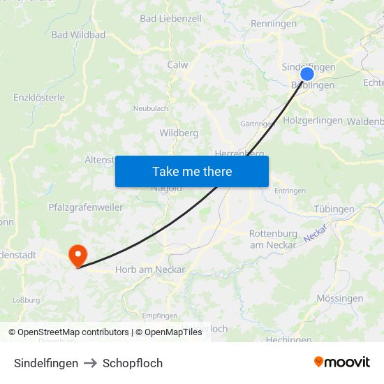 Sindelfingen to Schopfloch map