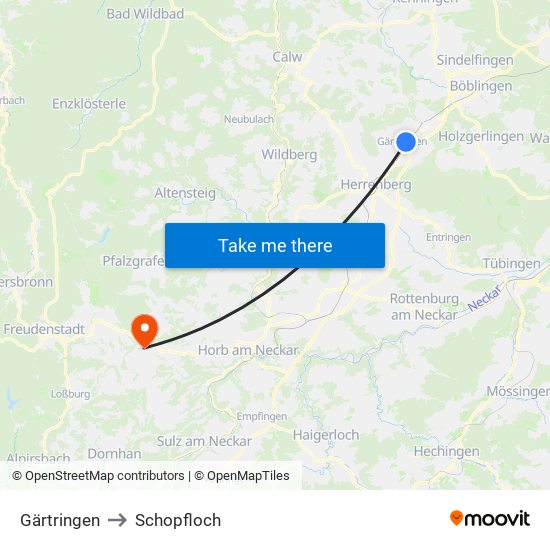 Gärtringen to Schopfloch map