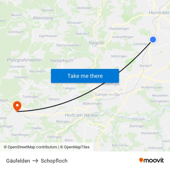 Gäufelden to Schopfloch map