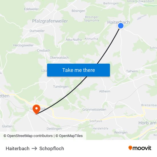 Haiterbach to Schopfloch map