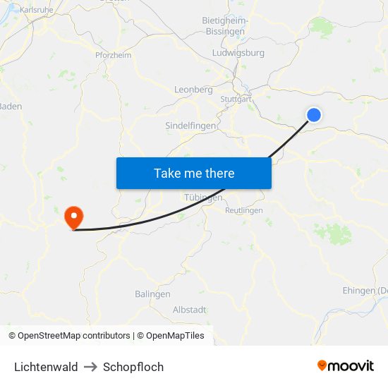 Lichtenwald to Schopfloch map