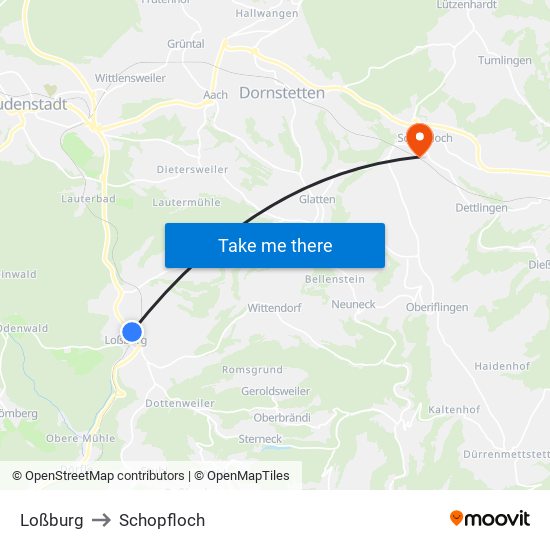 Loßburg to Schopfloch map
