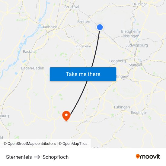 Sternenfels to Schopfloch map