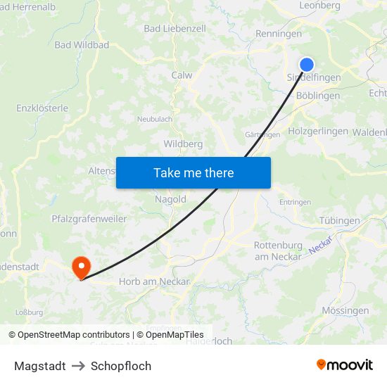 Magstadt to Schopfloch map