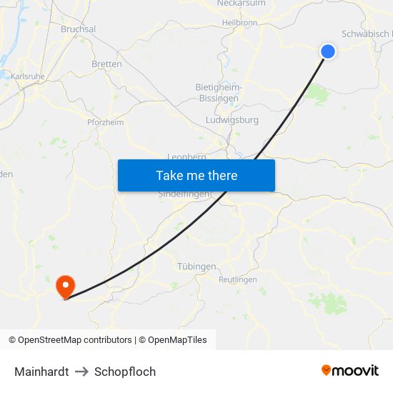 Mainhardt to Schopfloch map