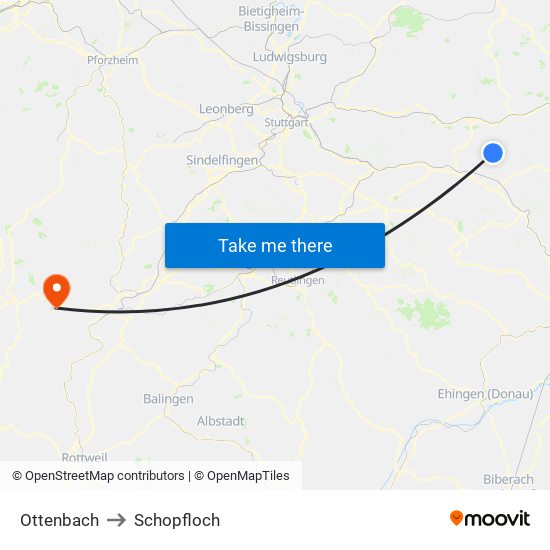 Ottenbach to Schopfloch map