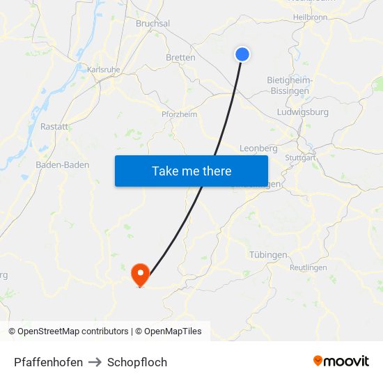 Pfaffenhofen to Schopfloch map