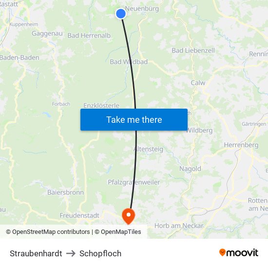 Straubenhardt to Schopfloch map