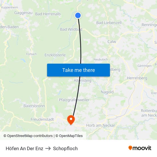 Höfen An Der Enz to Schopfloch map