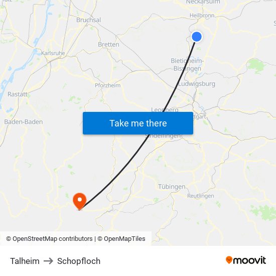 Talheim to Schopfloch map