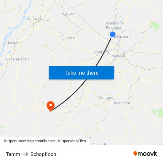 Tamm to Schopfloch map