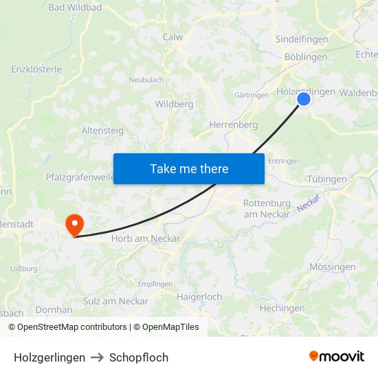 Holzgerlingen to Schopfloch map